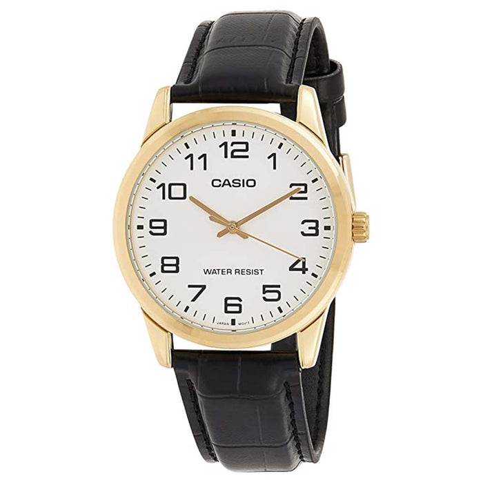 Casio Men's White Dial Black Leather Band Japanese Quartz Watch - MTP-V001GL-7BUDF