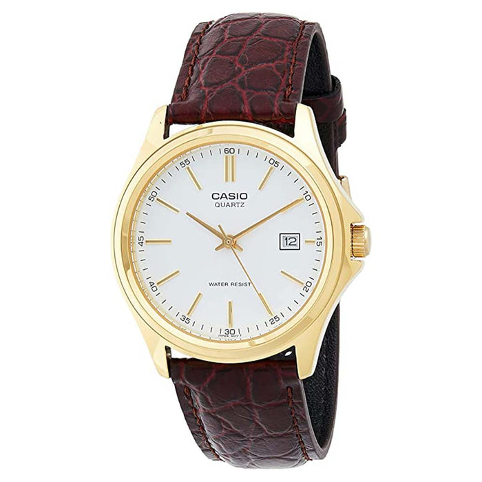 Casio Unisex White Dial Brown Leather Band Japanese Quartz Watch - MTP-1183Q-7ADF
