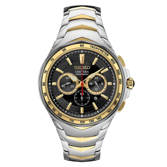 Seiko Men's Black Dial Two Tone Stainless Steel Band Quartz Watch - SRWZ26