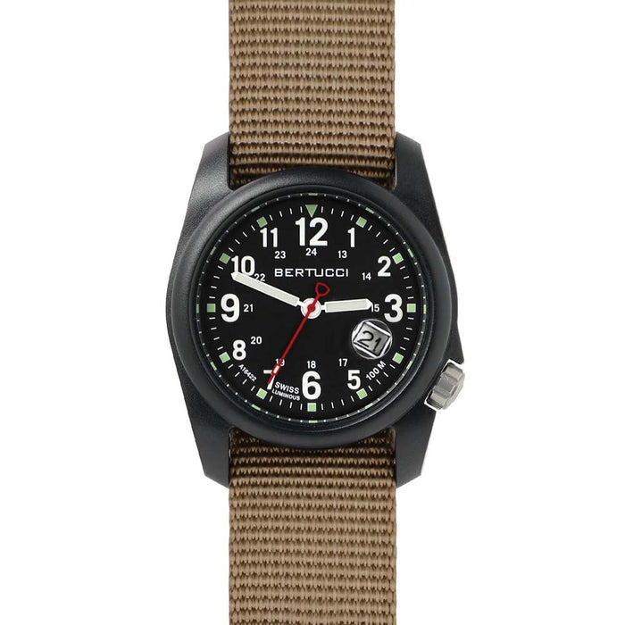 Bertucci DX3 Unisex Black Dial Khaki Nylon Band Japanese Quartz Watch - 11203