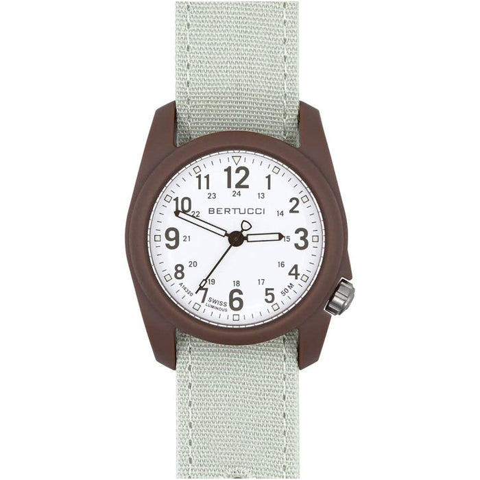 Bertucci Men's DX3 White Dial Dark Khaki Nylon Band Quartz Watch - 11105