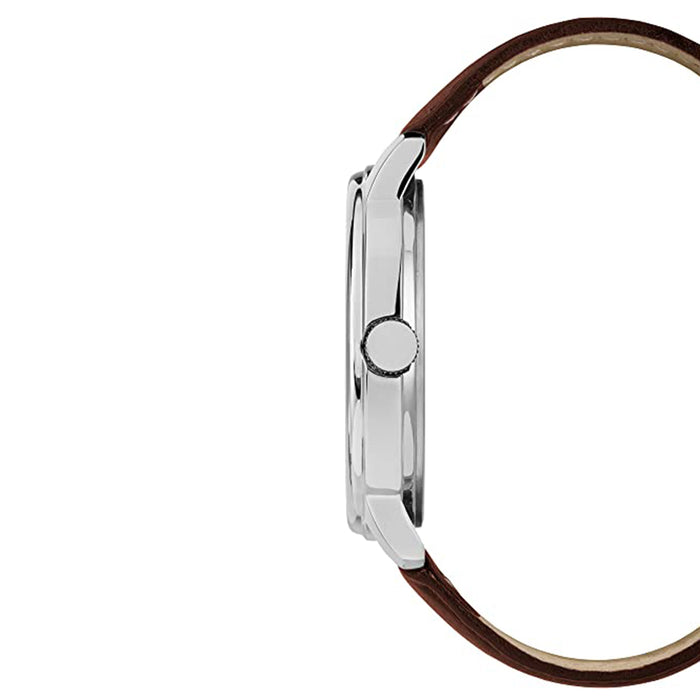 Timex Men's Classics 43mm Silver Case Mineral Glass Brown Leather Strap Watch - TW2R85700