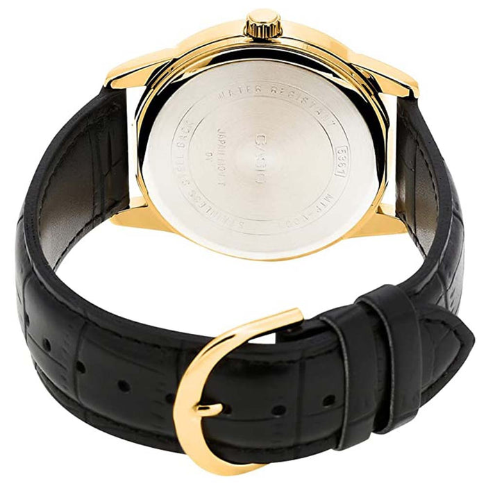 Casio Men's White Dial Black Leather Band Japanese Quartz Watch - MTP-V001GL-7BUDF
