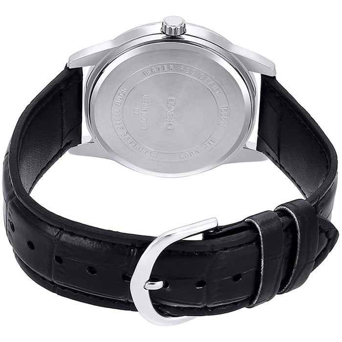 Casio Men's Black Leather Strap Easy Reader Black Dial Analog Quartz Watch - MTP-V001L-1BUDF