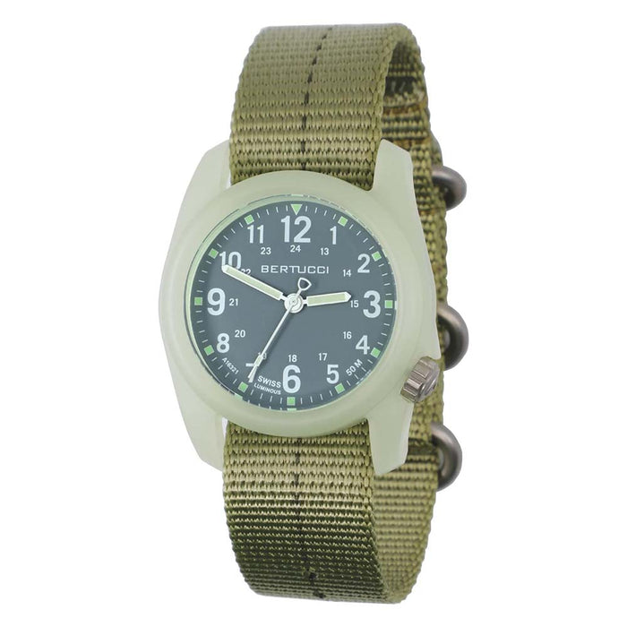 Bertucci DX3 Unisex Vintage Drab Dial Patrol Green Nylon Band Japanese Quartz Watch